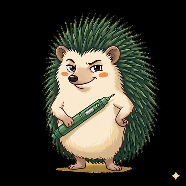 Mascote passivo-agressivo segurando uma caneta GLP-1